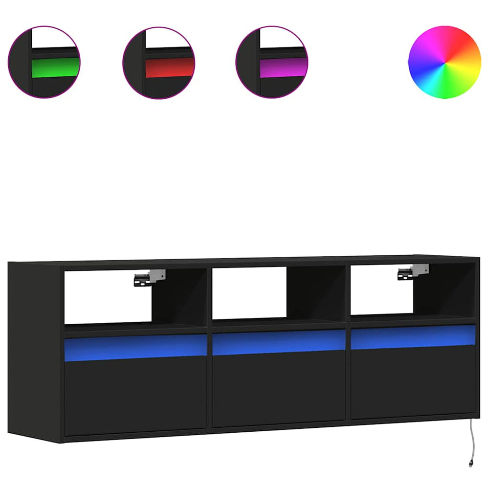 vidaXL Meuble TV mural avec éclairage LED Noir 130x31x45 cm