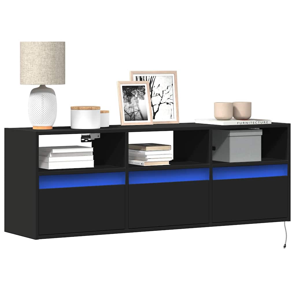 TV-Wandschrank mit LED Schwarz 130 cm