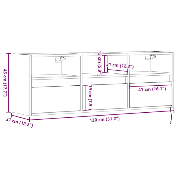 TV-Wandschrank mit LED Betongrau 130 cm