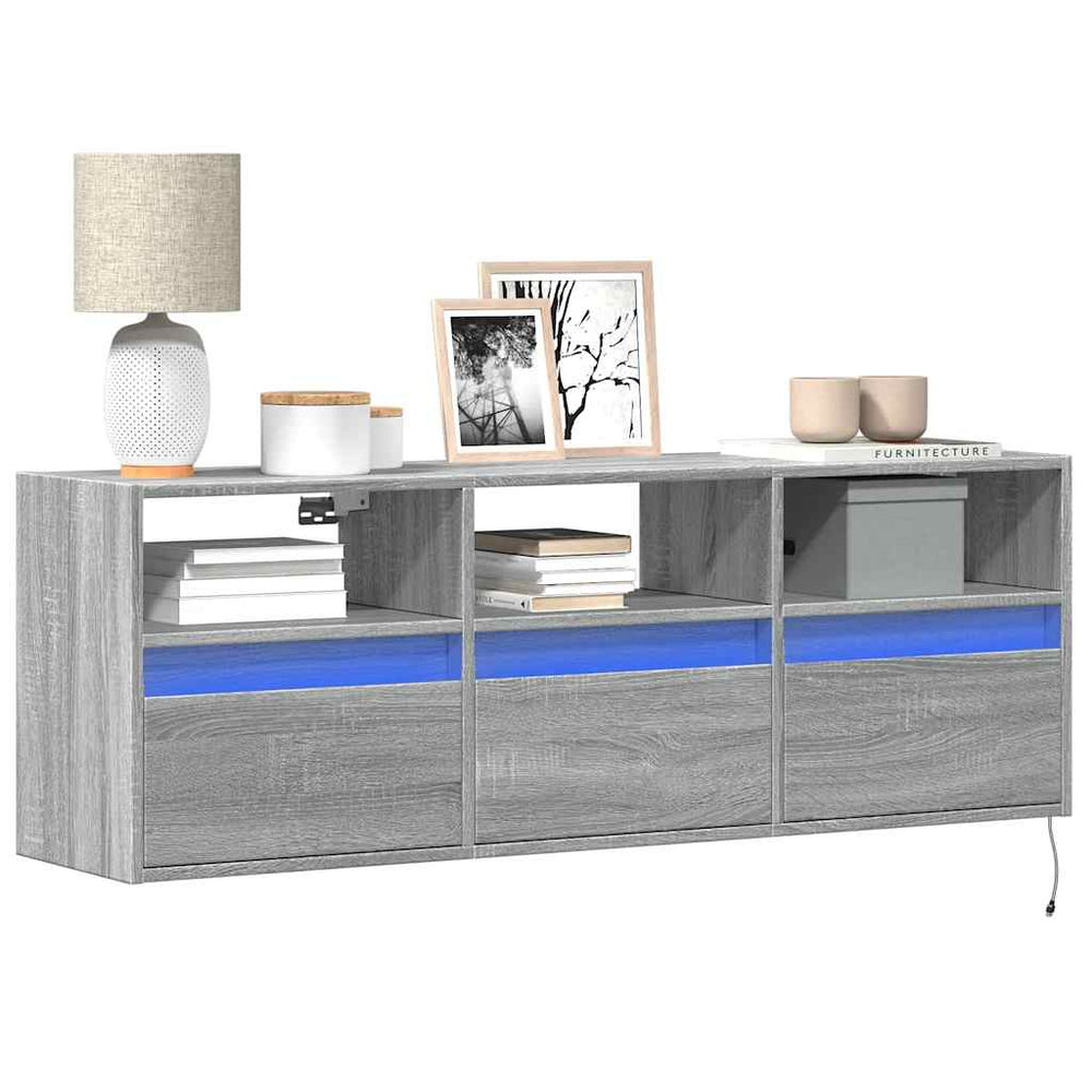 vidaXL Meuble TV mural avec éclairage LED gris Sonoma 130x31x45 cm