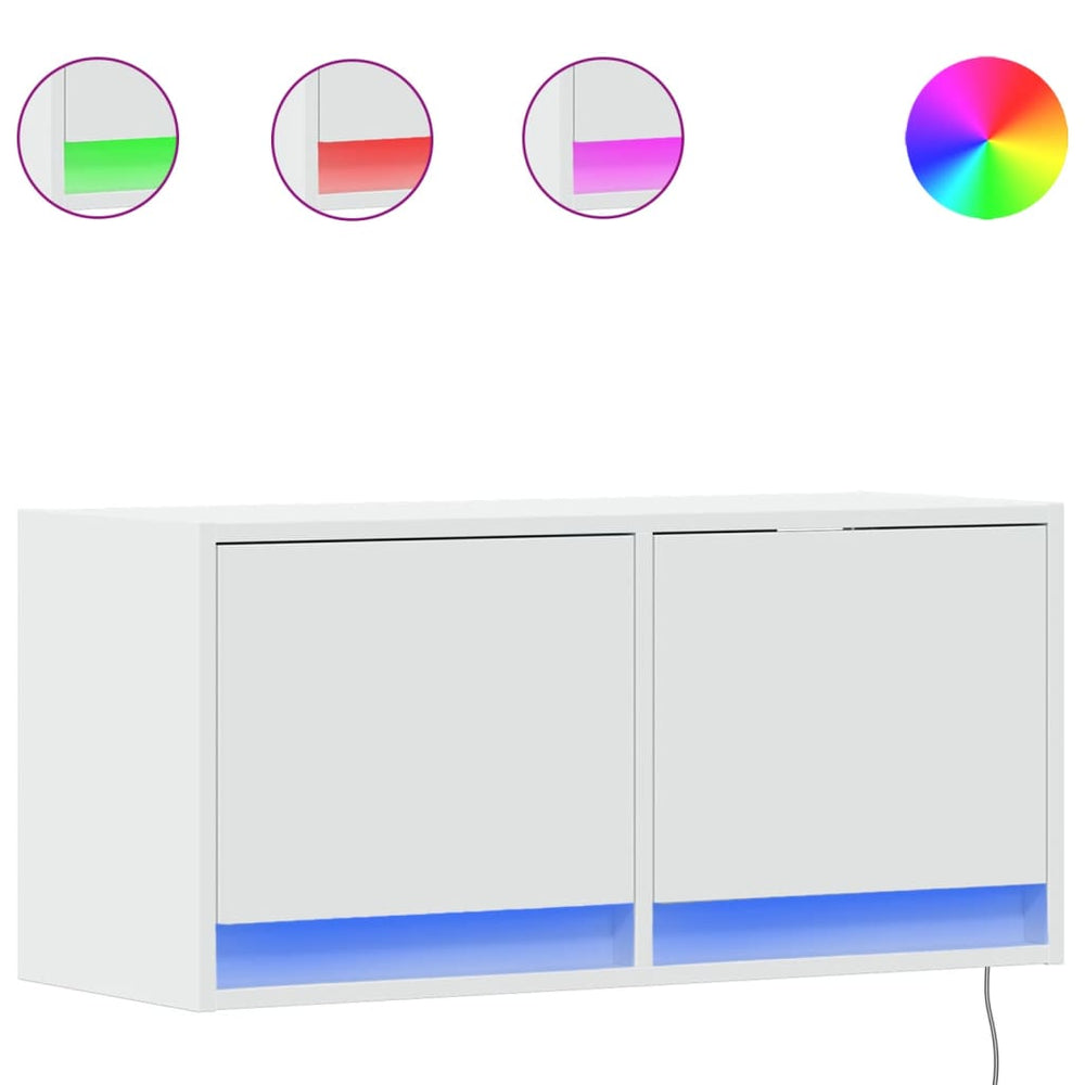 vidaXL Meuble TV mural avec éclairage LED Blanc 80x31x38 cm