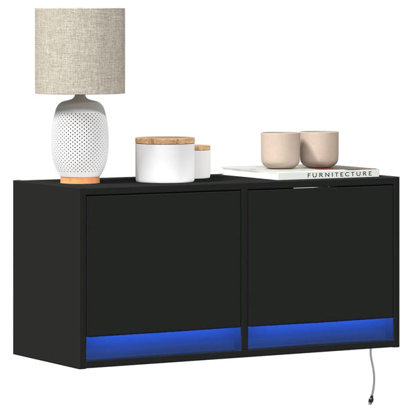 TV-Wandschrank Schwarz mit LED 80cm