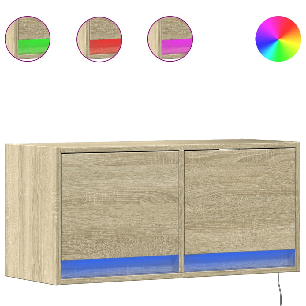 vidaXL Meuble TV mural avec éclairage LED Chêne Sonoma 80x31x38 cm