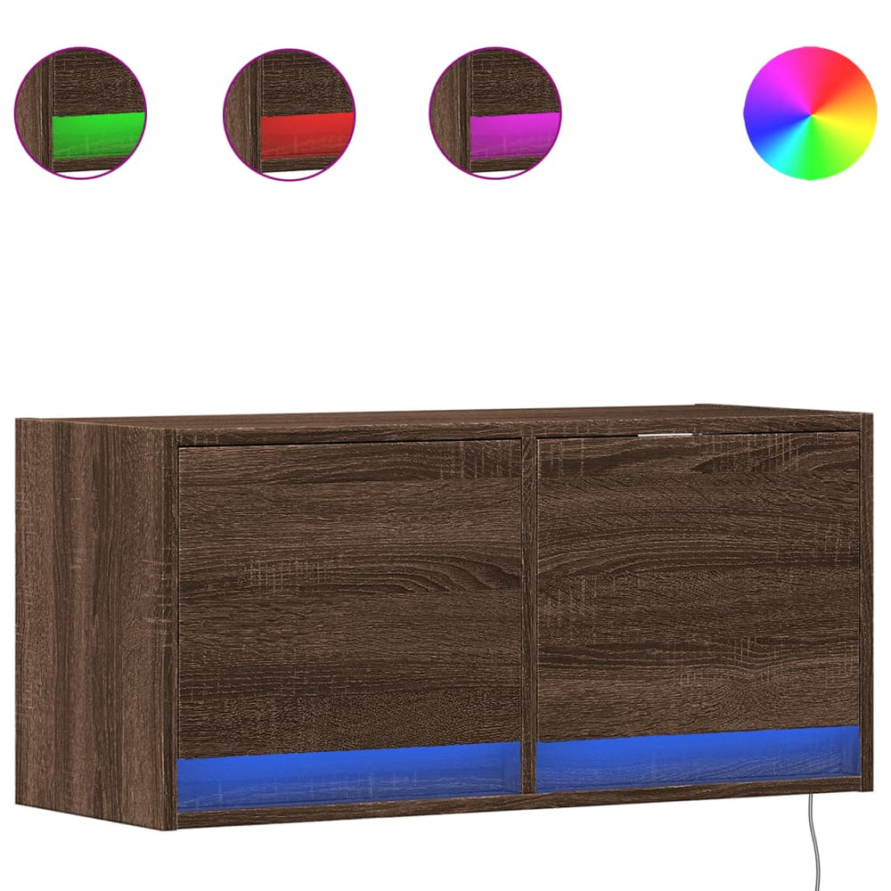 Meuble TV mural vidaXL avec lumières LED aspect chêne marron 80x31x38 cm