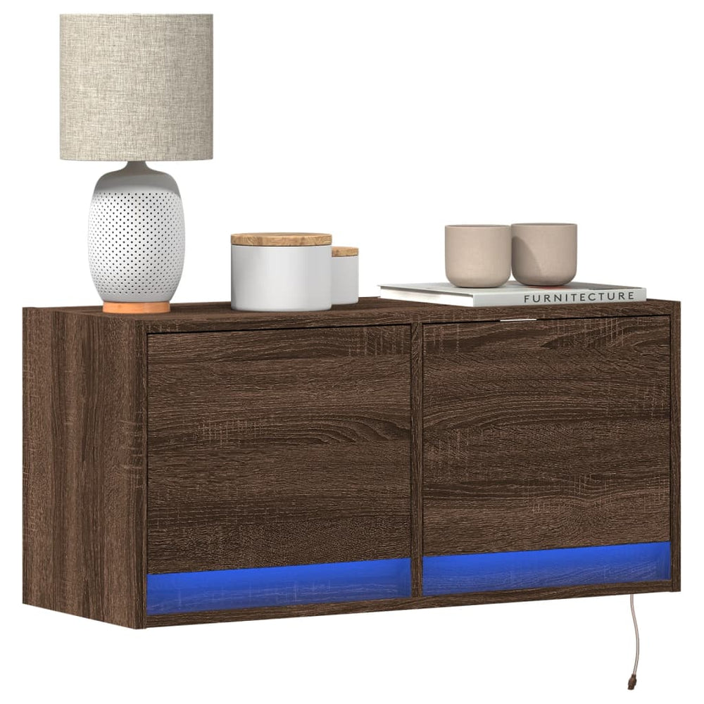 Meuble TV mural vidaXL avec lumières LED aspect chêne marron 80x31x38 cm