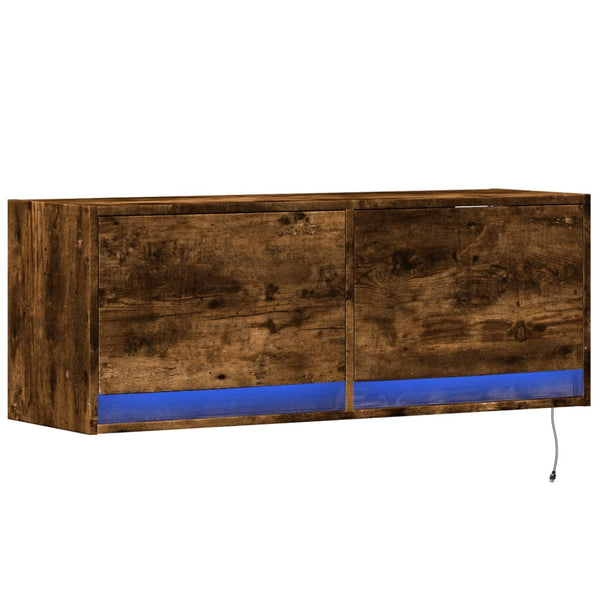 vidaXL Meuble TV mural avec éclairage LED chêne fumé 100x31x35 cm