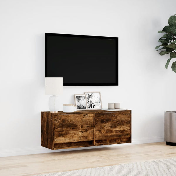 vidaXL Meuble TV mural avec éclairage LED chêne fumé 100x31x35 cm