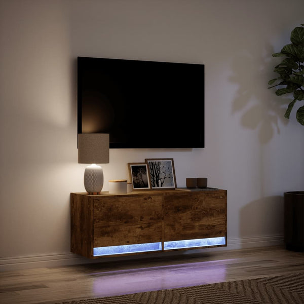 vidaXL Meuble TV mural avec éclairage LED chêne fumé 100x31x35 cm