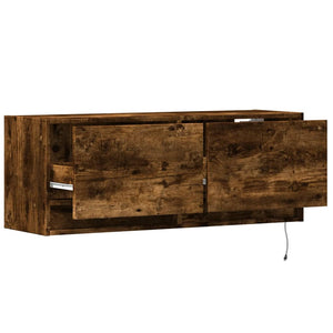 vidaXL Meuble TV mural avec éclairage LED chêne fumé 100x31x35 cm