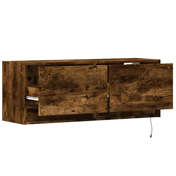 vidaXL Meuble TV mural avec éclairage LED chêne fumé 100x31x35 cm