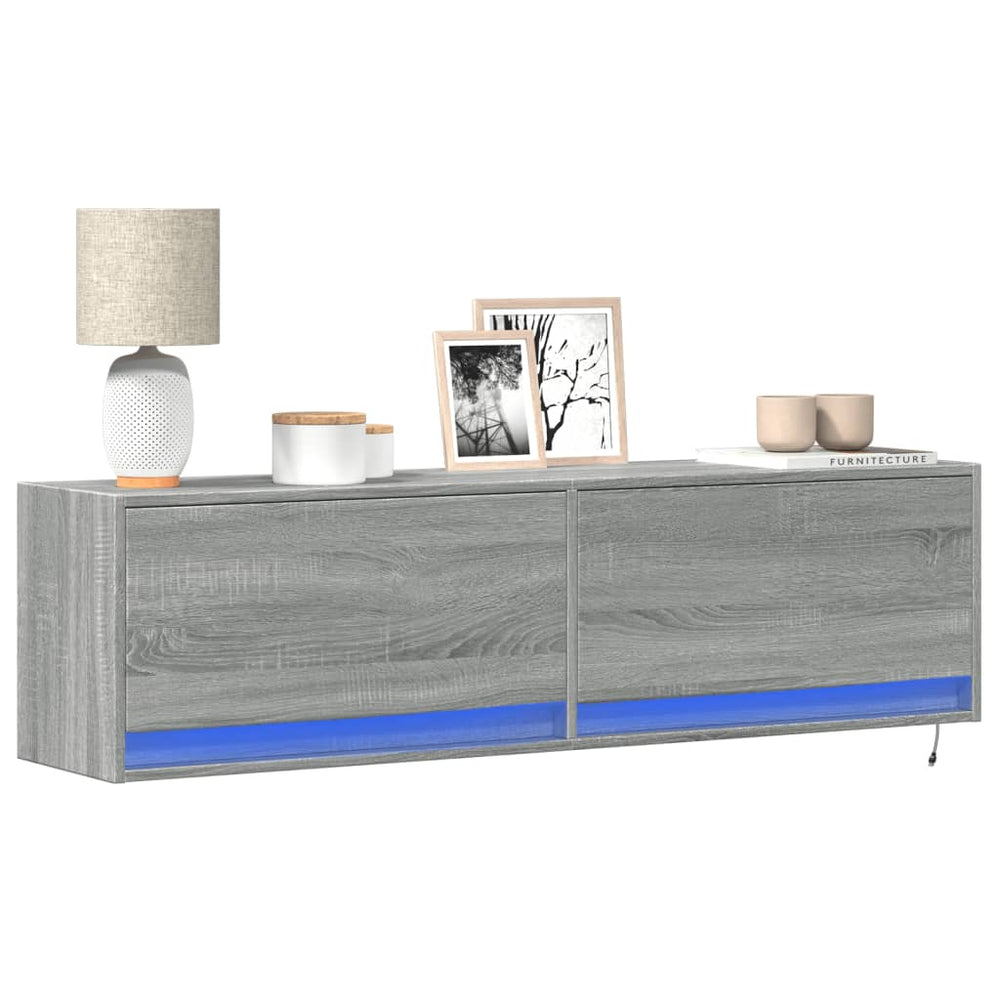 TV-Wandschrank mit LED Grau Sonoma