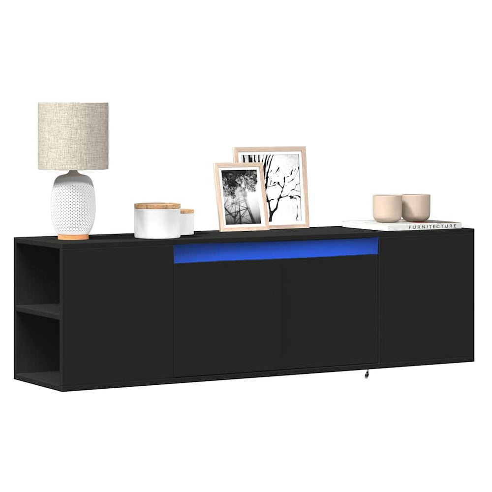 vidaXL Meuble TV mural avec éclairage LED Noir 135x31x39,5 cm