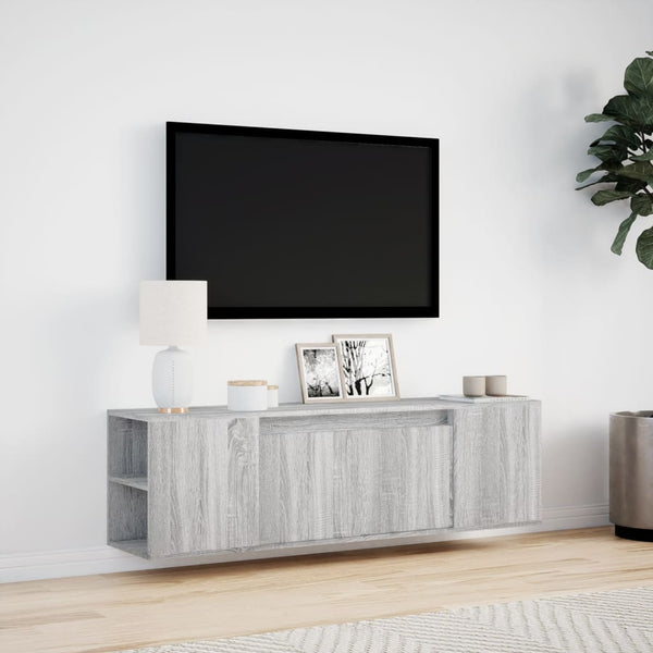 Meuble TV mural vidaXL avec éclairage LED Gris Sonoma 135x31x39,5 cm