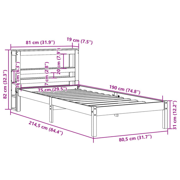 Bettgestell 75x190 cm mit Kopfteil Wachsbraun