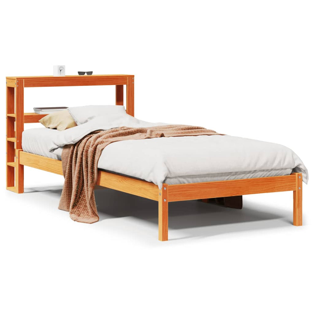 vidaXL Cadre de lit avec tête de lit sans matelas Marron ciré 90x190 cm
