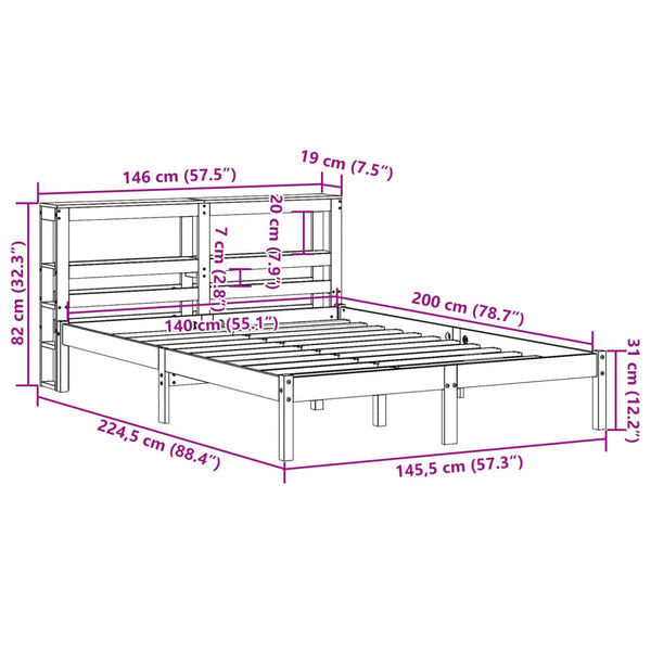 Bettgestell 140x200 cm Braun Kiefernholz