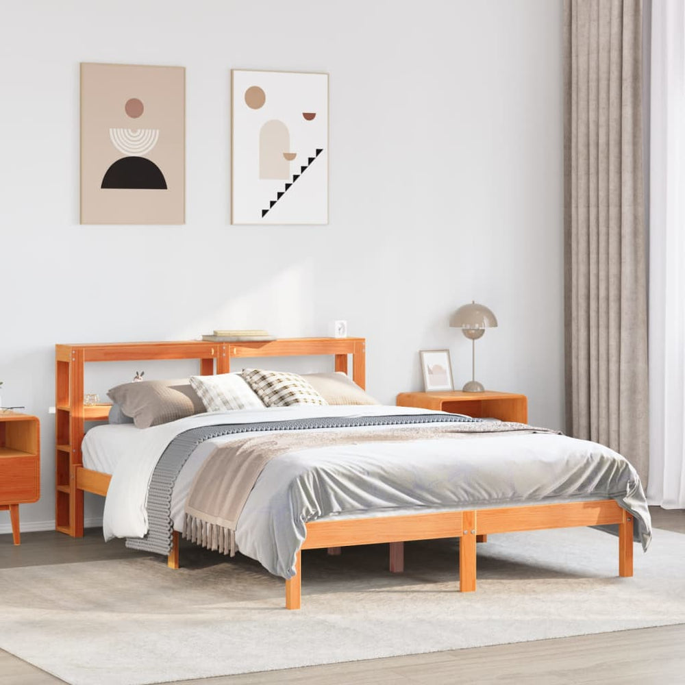vidaXL Bed Frame with Headboard Without Mattress Wax Brown 150x200 cm