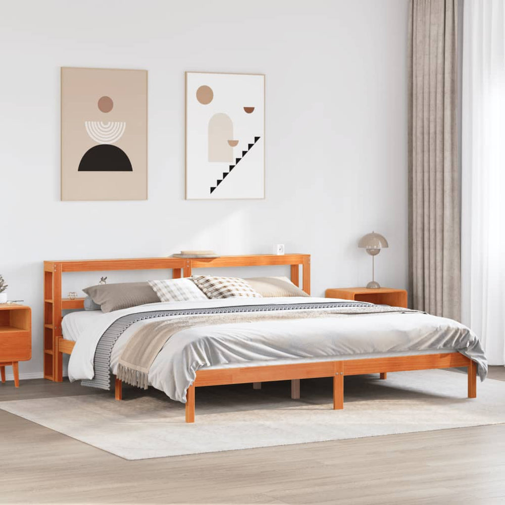 vidaXL Bed Frame with Headboard, without Mattress, Wax Brown, 180x200 cm