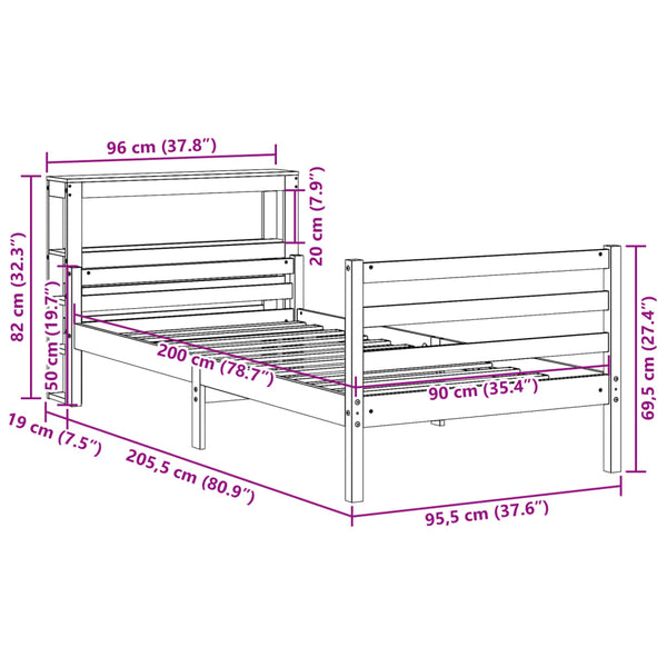Bettgestell 90x200 cm mit Kopfteil