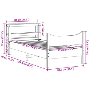 Massivholzbett Kiefer 75x190 cm mit Kopfteil