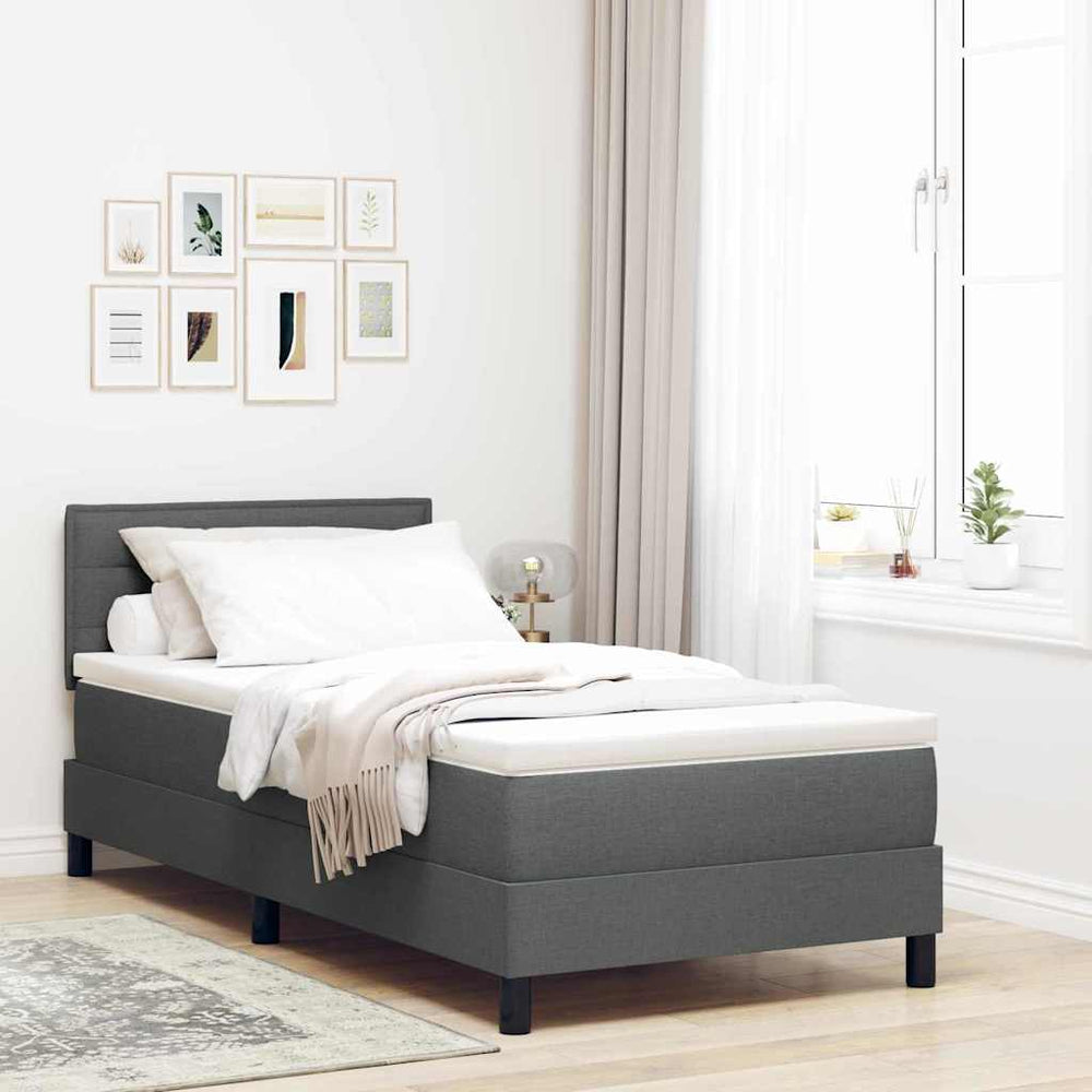 vidaXL Box Spring Bed with Headboard Dark Grey 100 x 200 cm Fabric