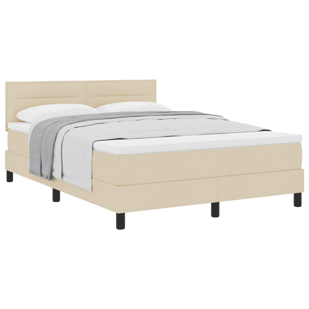 vidaXL Box Spring Bed with Pillows and Headboard Cream 140 x 190 cm Fabric