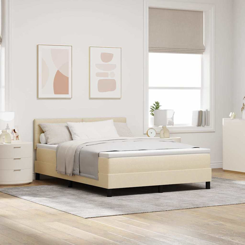 vidaXL Box Spring Bed with Headboard Cream 140 x 190 cm Fabric