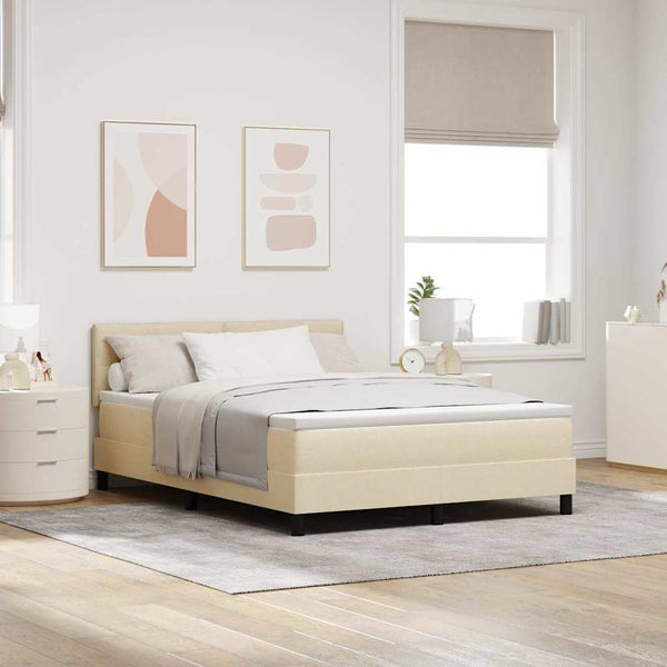 vidaXL Lit coffre tapissier avec tête de lit crème 140 x 190 cm Tissu