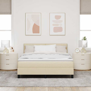 vidaXL Lit coffre tapissier avec tête de lit crème 140 x 190 cm Tissu