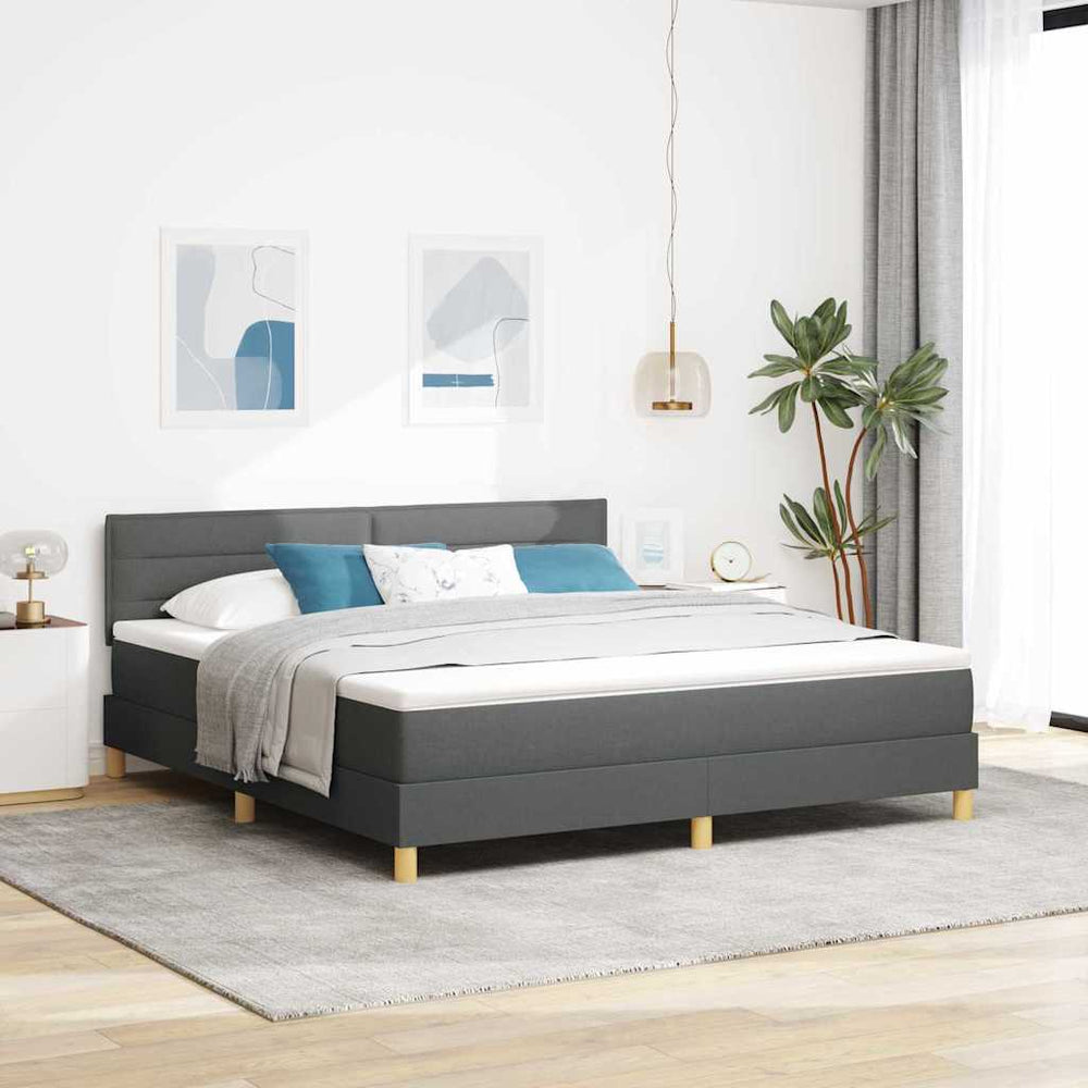 vidaXL Box Spring Bed with Pillows Dark Grey 180 x 200 cm Fabric
