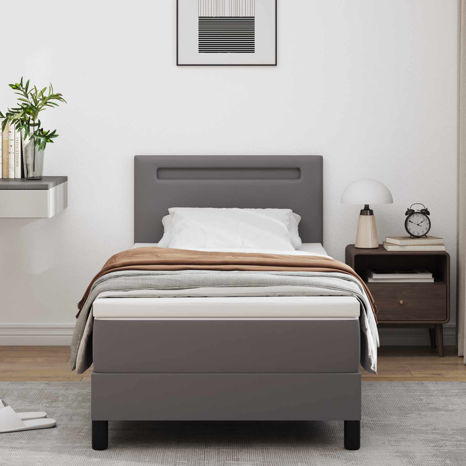 Boxspringbett Grau 90x200 cm mit Matratze