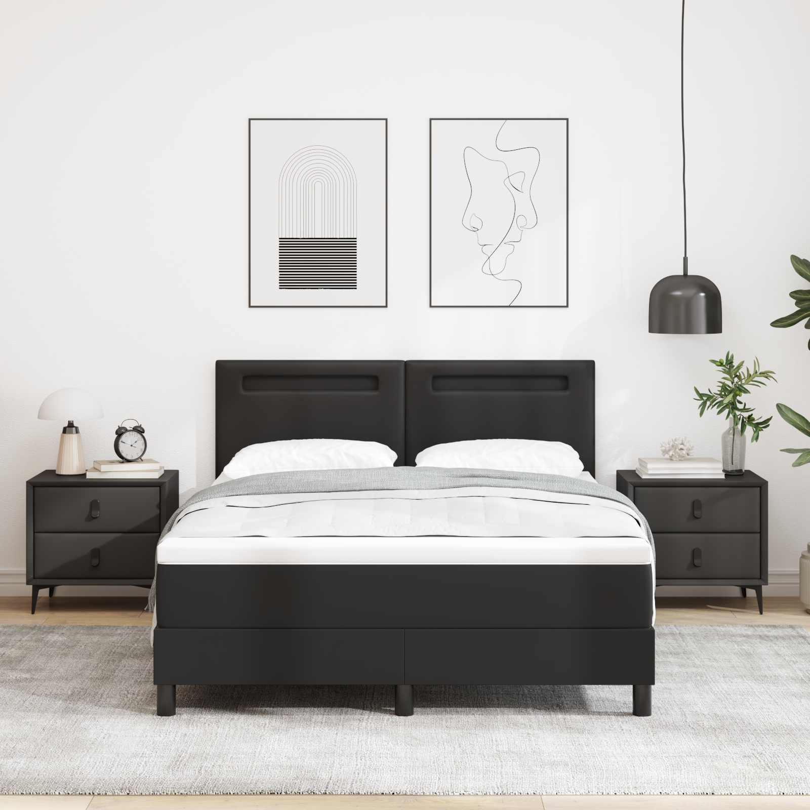 Boxspringbett mit Matratze 160x200 cm Kunstleder Schwarz
