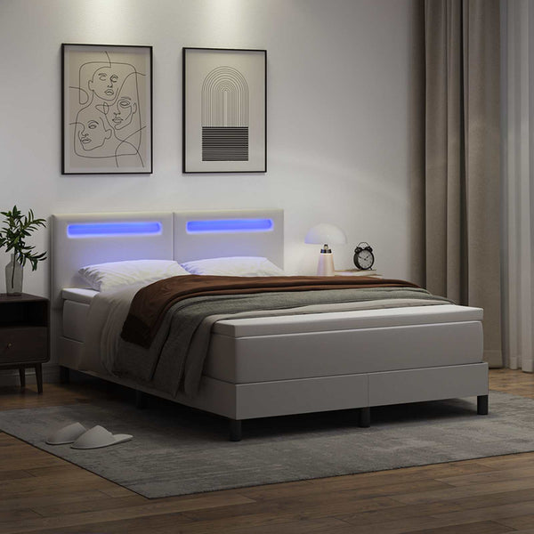 Boxspringbett Weiß 160x200 cm Kunstleder