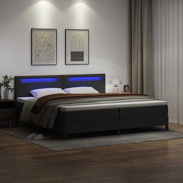 Boxspringbett mit Matratze 200x200 cm, Schwarz Kunstleder