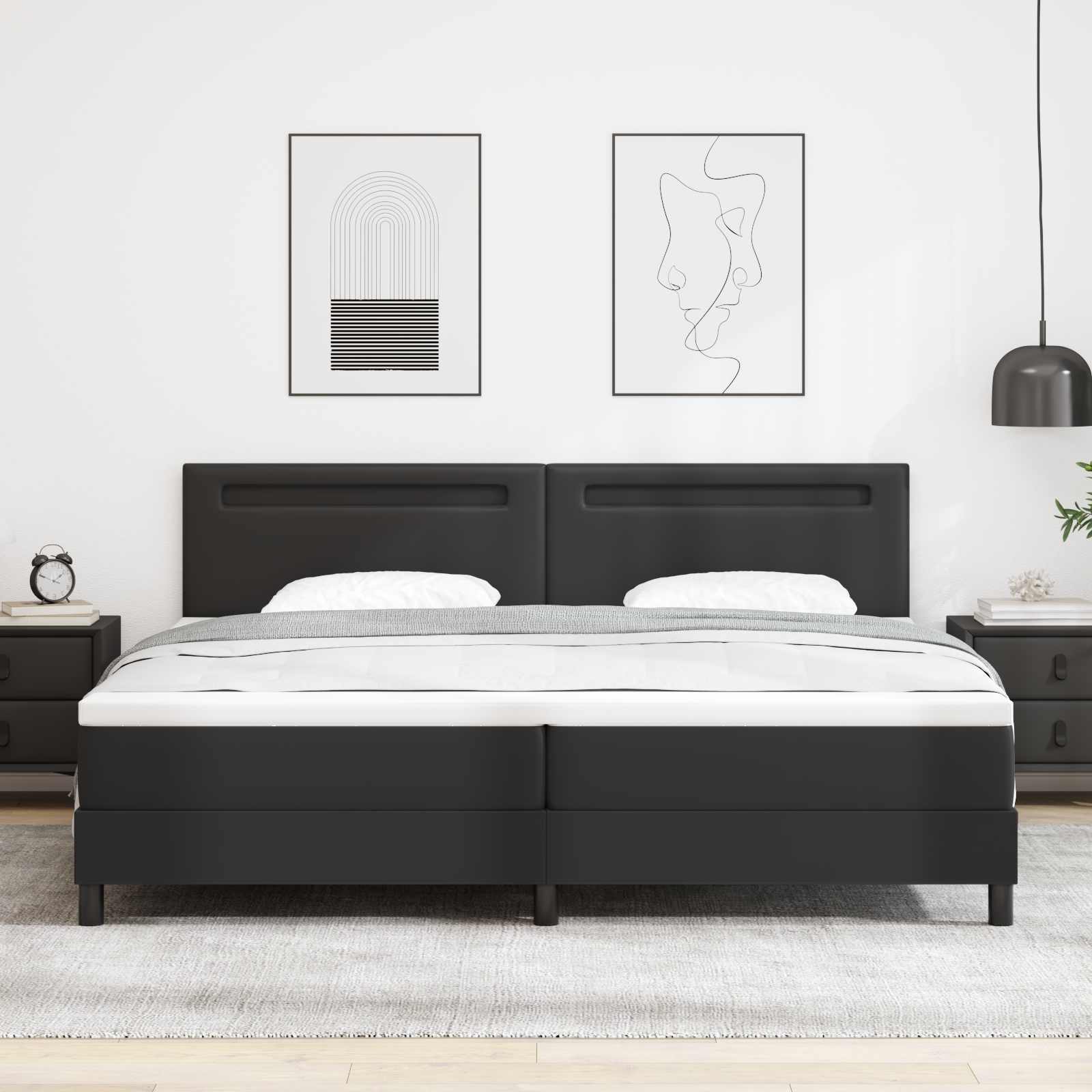 Boxspringbett mit Matratze 200x200 cm, Schwarz Kunstleder