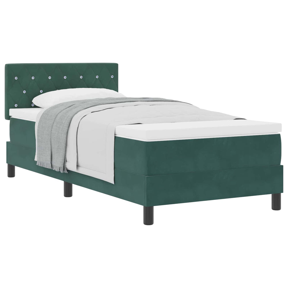 vidaXL Box Spring Bed with Mattress Dark Green 90 x 190 cm Velvet
