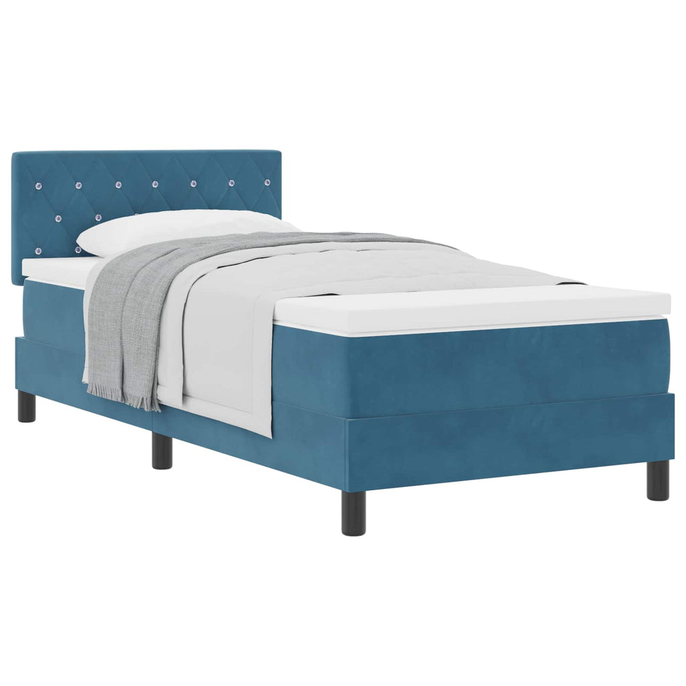 vidaXL Box Spring Bed with Mattress Dark Blue 90 x 200 cm Velvet