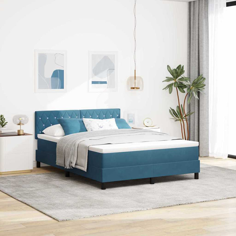 vidaXL Box Spring Bed with Mattress Dark Blue 140 x 190 cm Velvet