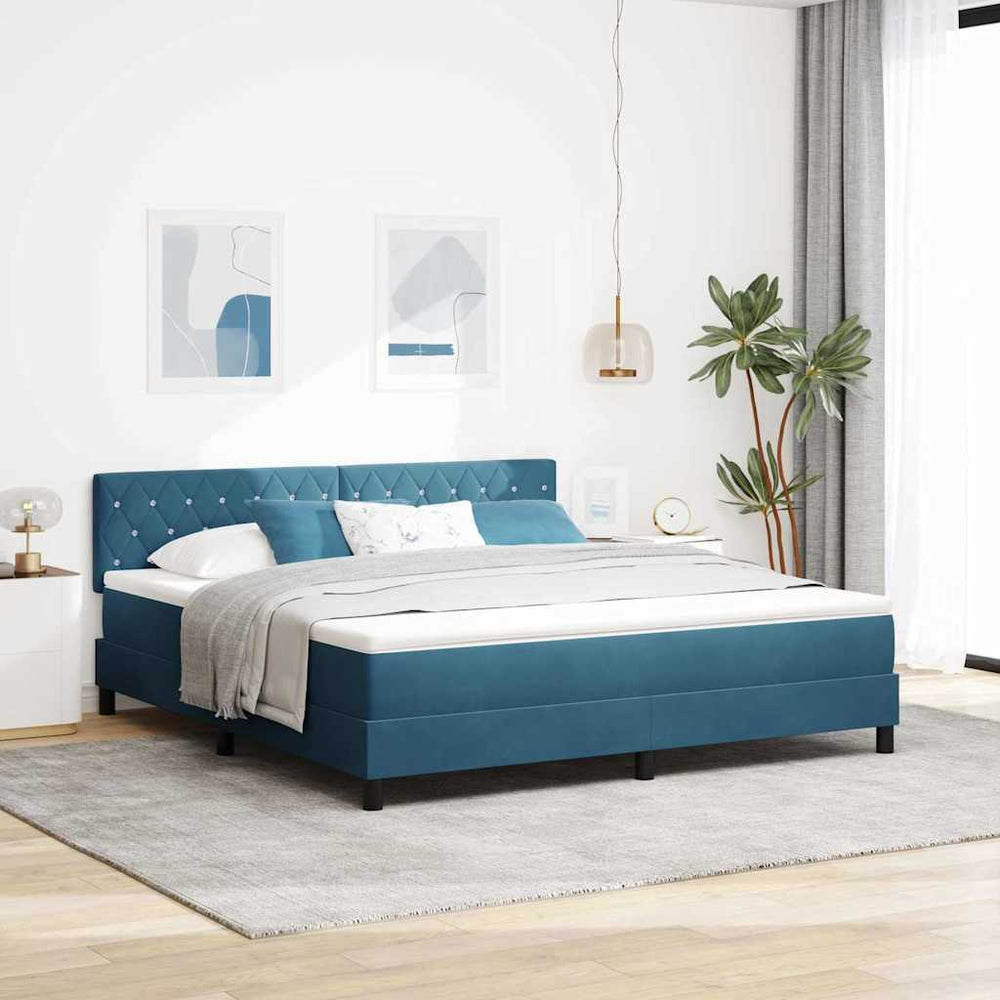 vidaXL Box Spring Bed with Mattress Dark Blue 180 x 200 cm Velvet