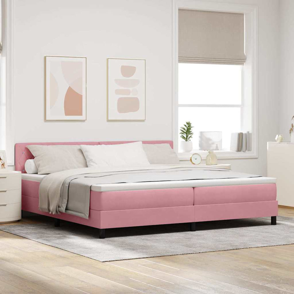 vidaXL Box Spring Bed with Mattress with Headboard Pink 200 x 200 cm Velvet