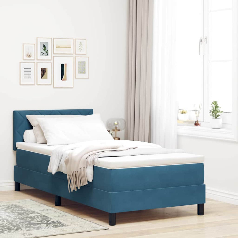 vidaXL Box Spring Bed with Headboard Dark Blue 100 x 200 cm Velvet