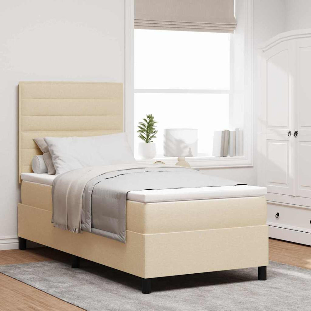 vidaXL Box Spring Bed with Mattress and Headboard Cream 90 x 190 cm Fabric