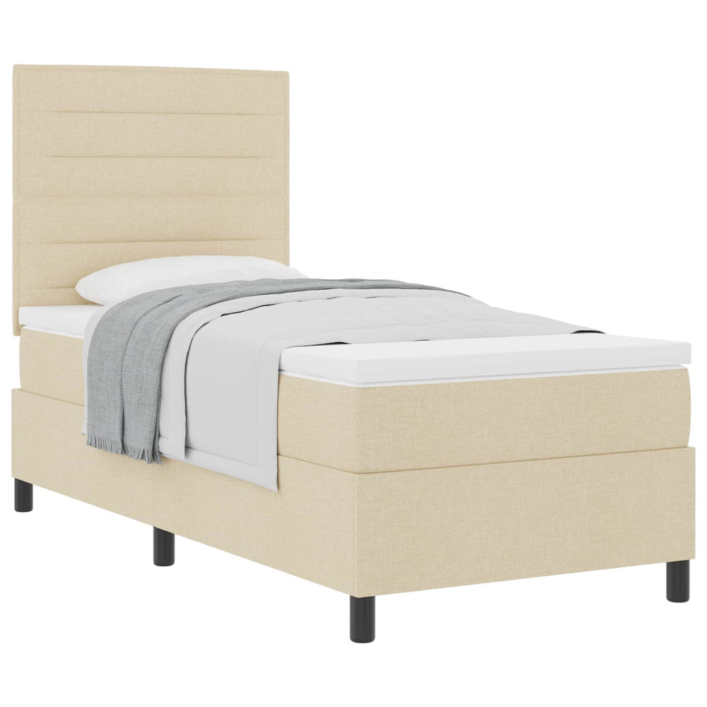 vidaXL Box Spring Bed with Mattress and Headboard Cream 90 x 190 cm Fabric