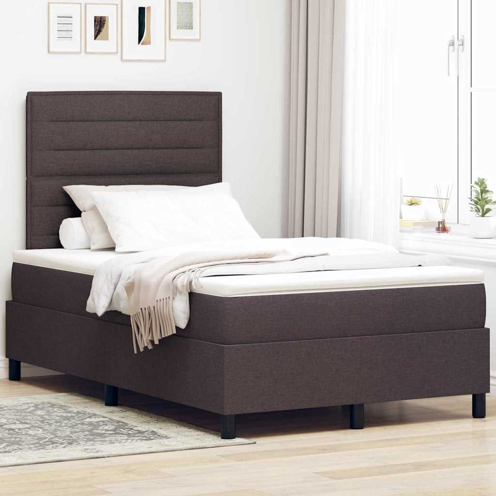 vidaXL Box Spring Bed with Mattress Dark Brown 120 x 190 cm Fabric