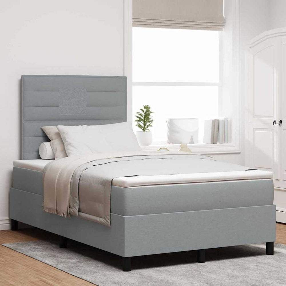 vidaXL Box Spring Bed with Mattress Light Grey 120 x 200 cm Fabric