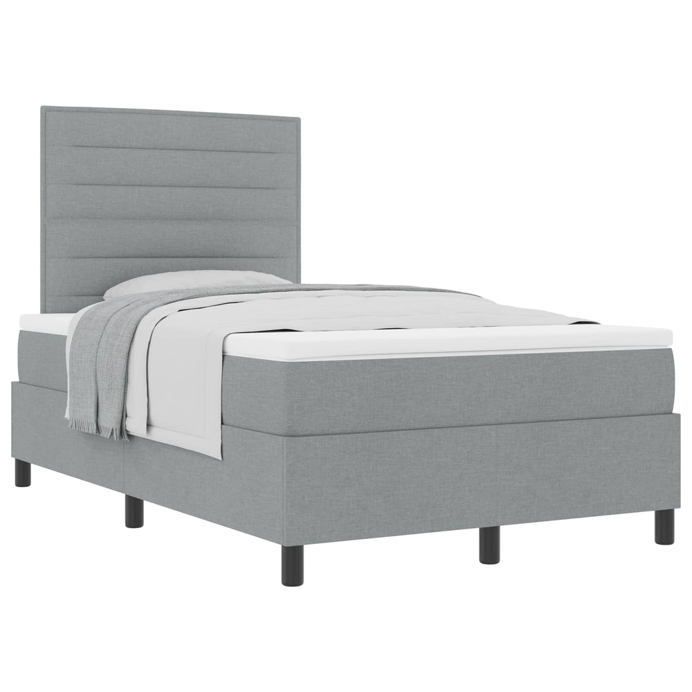 vidaXL Box Spring Bed with Mattress Light Grey 120 x 200 cm Fabric