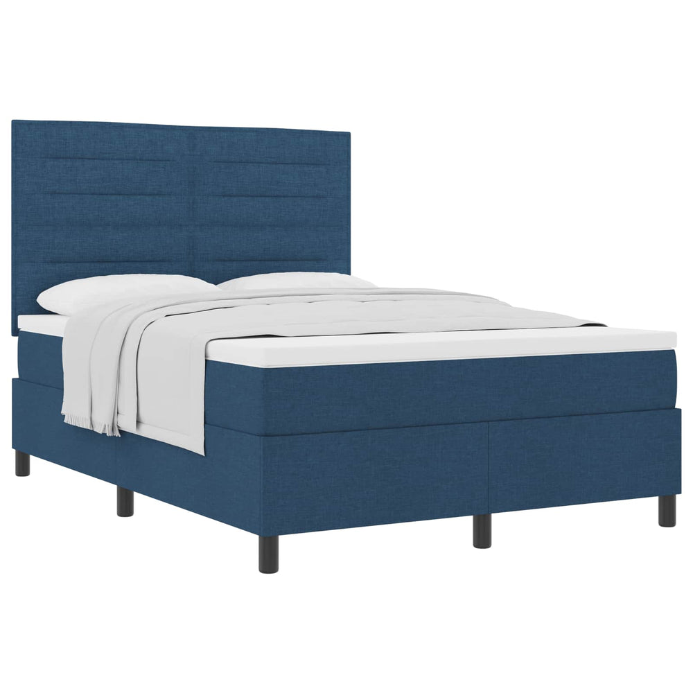 vidaXL Box Spring Bed with Mattress and Headboard Blue 140 x 190 cm Fabric