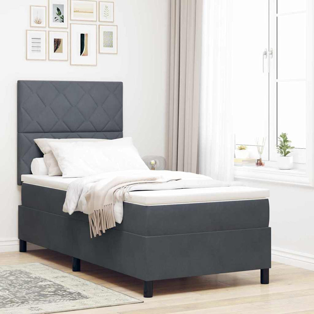 vidaXL Lit boxspring avec tête de lit Gris foncé 90 x 190 cm Velours