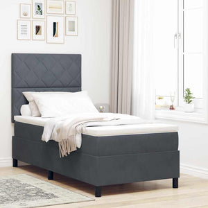 vidaXL Lit boxspring avec tête de lit Gris foncé 90 x 190 cm Velours