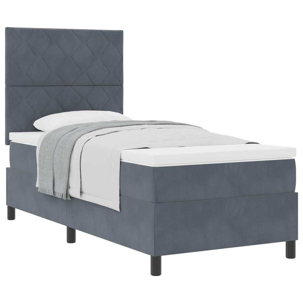 vidaXL Lit boxspring avec tête de lit Gris foncé 90 x 190 cm Velours